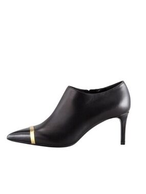 Saint Laurent Pointed Cap Toe Mid Heel Boots with Gold Accent Size 39.5